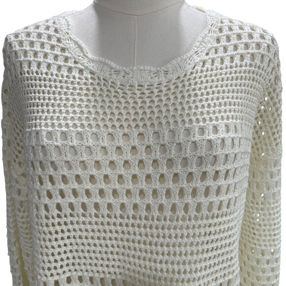 Oversized Cream Crochet Knit Sweater Boho Festival Beach Cover Up Grannycore S M - Picture 6 of 10